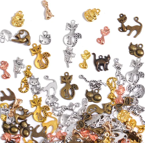 Miniatura 11 de stino - 100 g de dijes colgantes de metal para hacer joyas, lote de dijes bañados en plata y oro para pulseras, collares y manualidades, dijes