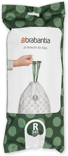Miniatura 2 de Bolsas de basura Brabantia PerfectFit (Tamaño R/9.5 Gal) Bolsas de plástico grueso para bote de basura con asas de cordón (120 bolsas)