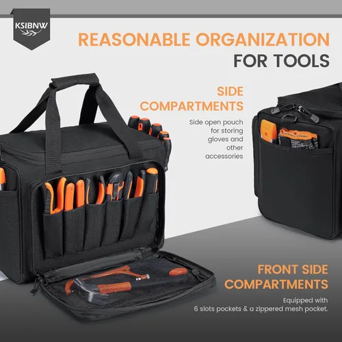Miniatura 5 de KSIBNW Bolsa de herramientas de 14 pulgadas, organizador de herramientas resistente para hombres, bolsa de mano táctica, bolsa organizadora