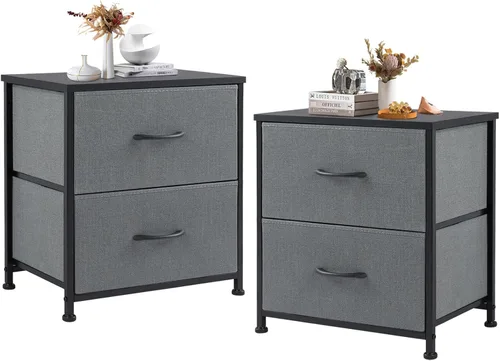 Miniatura 20 de DUMOS Mesita de noche pequeña con 2 cajones de tela, mesa auxiliar para dormitorio, muebles de almacenamiento para mesita de noche de 20 pulgadas