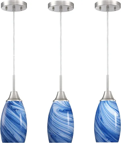 Miniatura 20 de Viinew Mini Lámpara Colgante de Vidrio, 1-Luz de Vidrio Artístico Ovalado Blanco Soplado a Mano Lámpara Colgante Suspendida para Isla de Cocina
