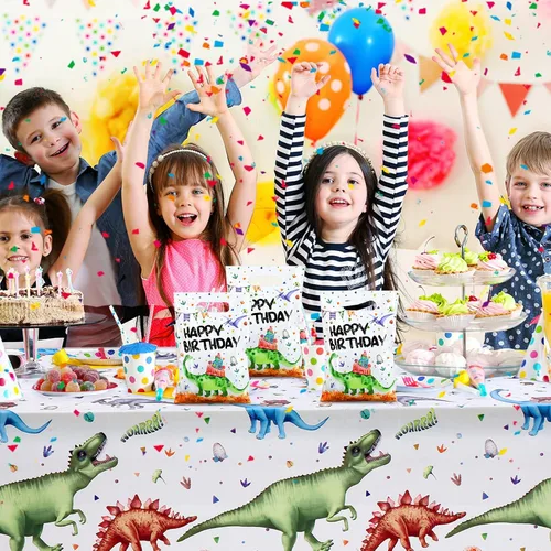 Miniatura 5 de Colarr 50 bolsas de plástico para recuerdos de fiesta de dinosaurios, bolsas de regalo de dinosaurio, bolsas de cumpleaños de dinosaurios con asa