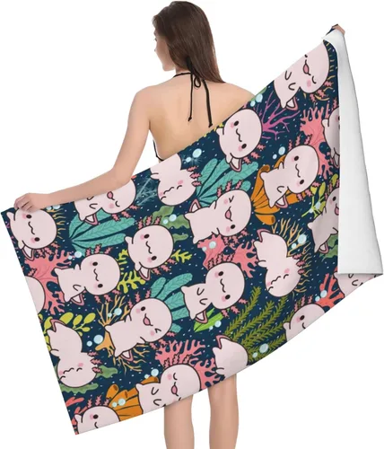 Miniatura 2 de MISOLAXI Axolotl - Toallas de playa para mujeres, niños y niñas, de 32 x 52 pulgadas, esenciales para vacaciones, de secado rápido, suaves