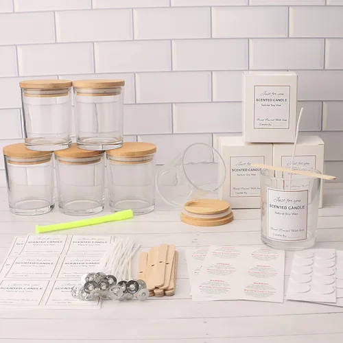 Miniatura 6 de MILIVIXAY Paquete de 12 unidades de tarros de vela de 7 onzas de vidrio transparente con tapas y kits para hacer velas - Tarros de vela vacíos a
