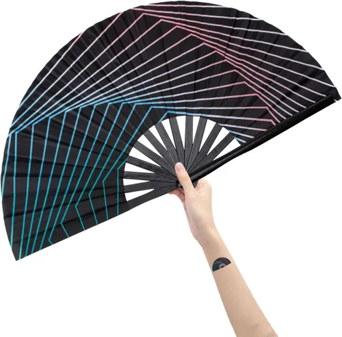 Miniatura 25 de Abanico grande plegable de mano para baile de línea, abanico de clic para botas en el suelo, para baile, fiesta, decoración, festival (Alien)