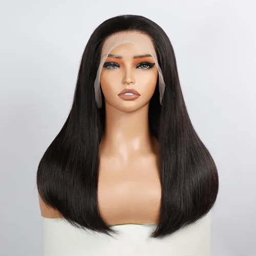 Miniatura 11 de Pelucas de cabello humano lacio con encaje frontal de hueso de 13 x 4 para mujeres negras, densidad del 200 %, peluca frontal de encaje transparente