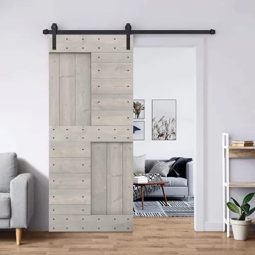 Miniatura 88 de TMS Serie N - Puerta corrediza interior de madera de pino anudada con kit de herrajes deslizantes (32 x 84 pulgadas, blanco)