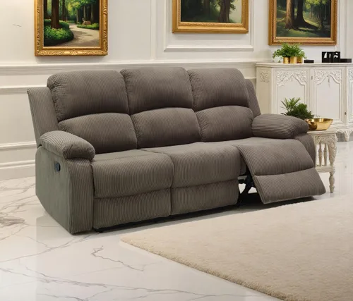 Miniatura 60 de Sofá reclinable manual moderno, sofá reclinable de cuero de 3 plazas, sofá reclinable de sala de estar, sofá con portavasos y mesa abatible