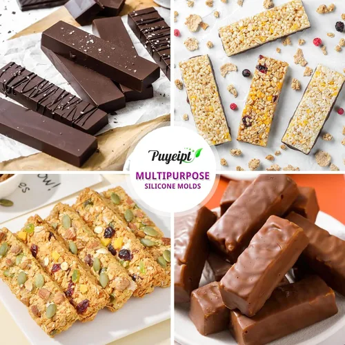 Miniatura 6 de Moldes de barra de granola de silicona de 12 cavidades, 2 moldes de barra de caramelo, molde rectangular de barra de proteínas para hornear barra