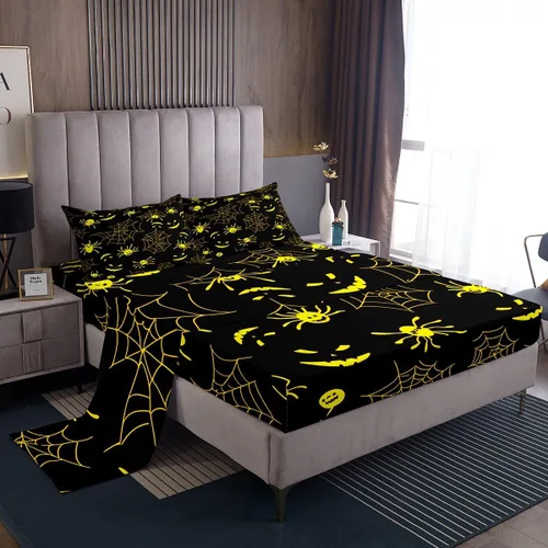 Miniatura 21 de Lindas sábanas de murciélagos tamaño individual, juego de sábanas de Feliz Halloween para niños y niñas, Kawaii cielo estrellado estrellas luna