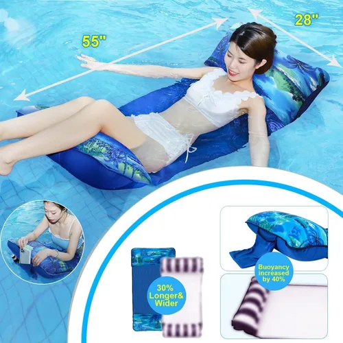 Miniatura 2 de Hamaca de piscina, hamaca de agua inflable para adultos, malla de tela flotante de hasta 300 libras resistente, flotador de lago XL con bolsa