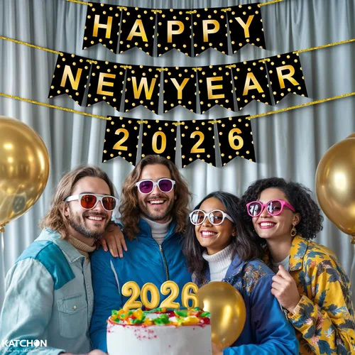 Miniatura 7 de KatchOn, Banner de Feliz Año Nuevo 2026 - Sin bricolaje, 10 pies Telón de fondo de Feliz Año Nuevo para suministros de fiesta de Nochevieja