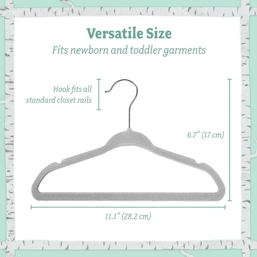 Miniatura 4 de Perchas de terciopelo de plástico para niños, divisores antideslizantes para niños, organizador de armario de guardería, color gris, paquete de 15