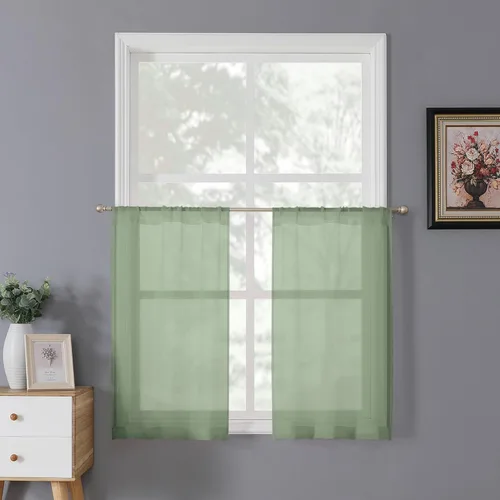 Miniatura 43 de Tollpiz - Juego de 2 paneles de cortinas de velo traslúcidas para media ventana, cortas, con textura de lino y bolsillo para cortinero, filtran