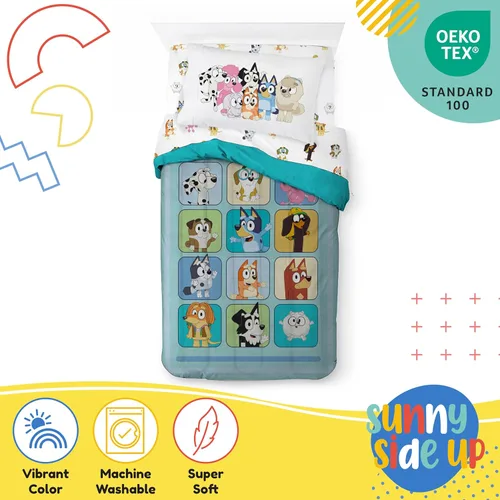 Miniatura 4 de Sunny Side Up - Juego de colcha individual Bluey & Friends - 5 piezas de ropa de cama para niños incluye colcha, sábanas y funda de almohada - Juego