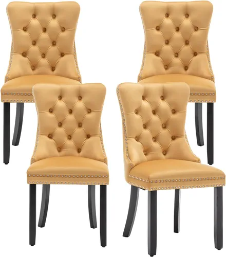 Miniatura 26 de Hixkol Juego de 2 sillas de comedor de terciopelo, sillas de comedor tapizadas con ribete de anillo y botón trasero, asientos modernos para cocina