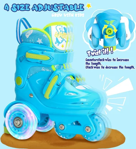 Miniatura 5 de Patines de ruedas ajustables para niños, niñas y señoras con ruedas que se iluminan con flash (edad 3-9), equilibrio de tres puntos, empaque de caja