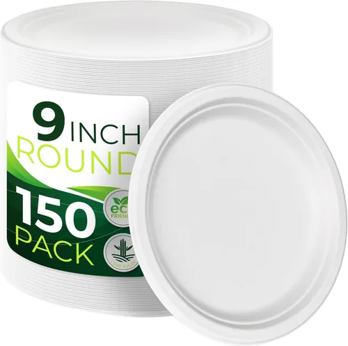Miniatura 17 de 150 piezas 100% compostables platos de papel de 10 pulgadas, platos de fibra de caña de azúcar resistentes desechables ecológicos biodegradables
