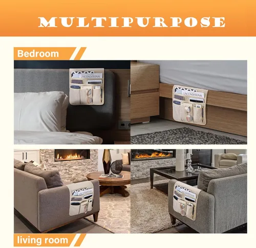 Miniatura 5 de Teniux Organizador de sillón con control remoto para sofá reclinable, organizador antideslizante con 5 bolsillos para revista, tableta, teléfono