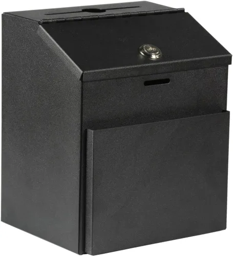 Miniatura 25 de Caja de metal para colección benéfica segura con ranura y montaje en pared, caja de caída de 8.5 x 6.5 x 4 pulgadas para el hogar y la oficina Blanco