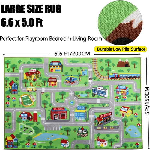Miniatura 2 de Capslpad Alfombra Educativa para Niños Alfombra de Juego 5.2'x3.3' Alfombra de Carretera de Tráfico para Juegos de Coches para Niños Alfombra Grande