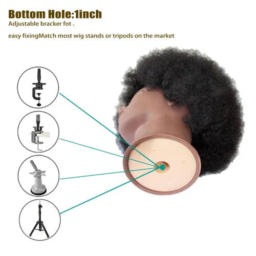 Miniatura 5 de Cabeza de maniquí afro rizado 100% cabello humano real, (10 pulgadas) negro para trenzado manual, práctica de peinado, peluquería, escuela, maniquí