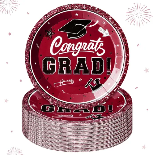 Miniatura 25 de Sabary 100 platos de papel de graduación 2026 de 9 pulgadas, suministros para fiesta de graduación de clase de 2026, decoraciones de felicitaciones