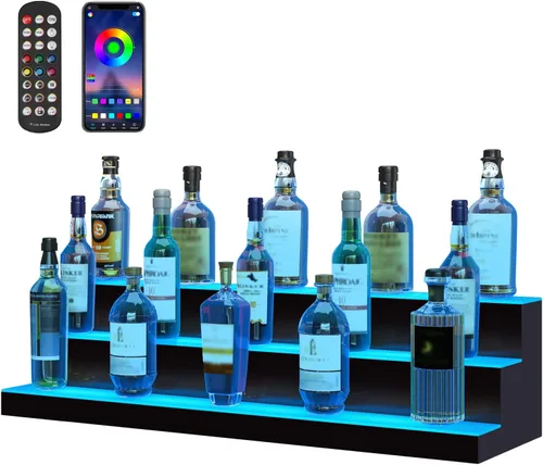 Miniatura 10 de VEVOR Pantalla de botella de licor con iluminación LED, 2 niveles de 30 pulgadas, compatible con USB, estante iluminado de bar para el hogar