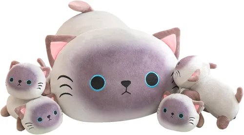 Miniatura 7 de TOYSYM Gato Negro de Peluche Mamá Gato de Peluche Juguetes con 4 Bebés Blanditos en su Vientre Almohadas Suave Lindas para Abrazar para Niños y Niñas