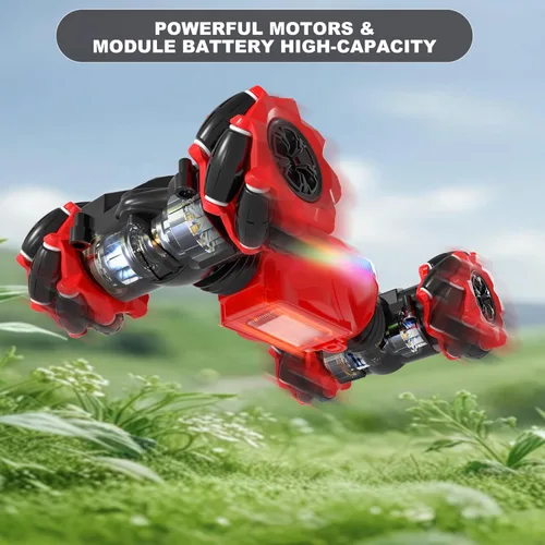 Miniatura 3 de Gesture Coche RC Rojo, 1:24 Alta Velocidad 4WD Coche de Acrobacias Transformable con Gestos y Control Remoto, Vehículo de Deriva con Rotación 360°