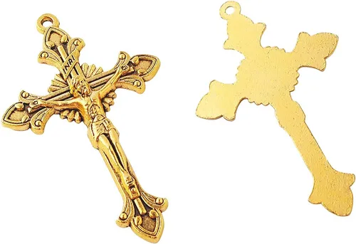 Miniatura 5 de 3 juegos de centro de mesa católico de la Virgen María y crucifijo de perdón para hacer rosario de bricolaje Oro envejecido