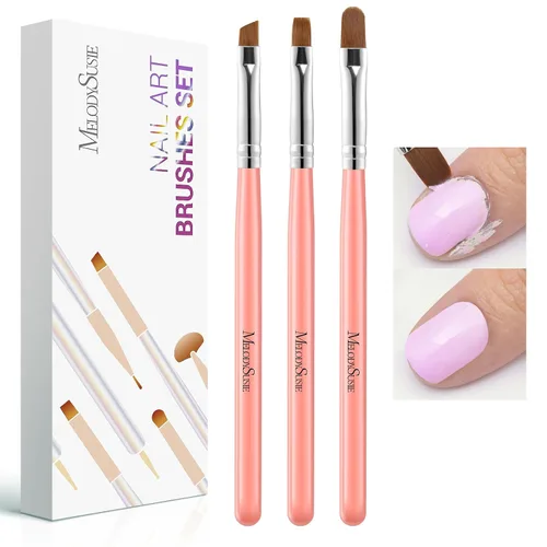 Miniatura 10 de MelodySusie Juego de 3 brochas acrílicas para uñas, tamaños 8/10/14, herramienta profesional de arte de uñas para aplicación acrílica, polvo, A-Rosa