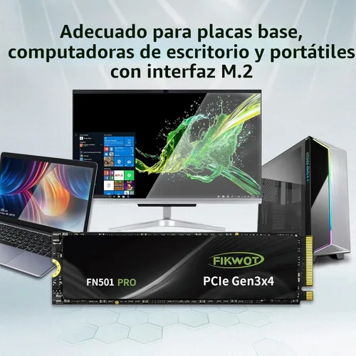 Miniatura 6 de Fikwot FN501 Pro 256GB NVMe SSD - M.2 2280 PCIe Gen3 x4 Unidad de Estado Sólido Interna con pegatina de enfriamiento de grafeno, hasta 3,500 MB/s