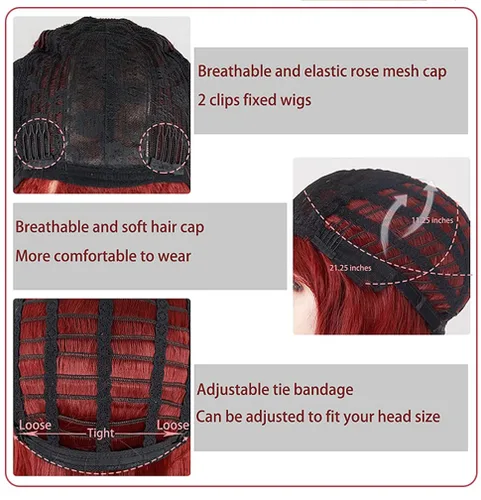 Miniatura 5 de Peluca corta ondulada con flequillo, peluca roja para mujer, peluca sintética rizada estilo Bob, peluca de fibra resistente al calor de aspecto
