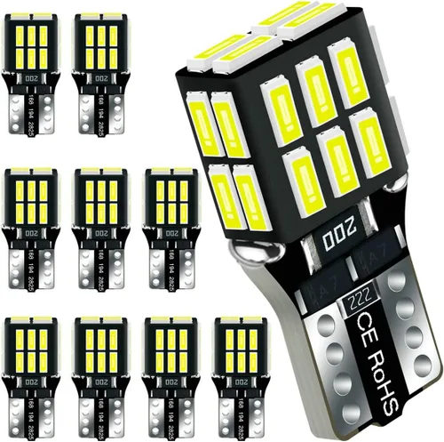 24-LEDs 360° Lighting T10 194 2825 Bombilla LED blanca 6000K 12V Super brillante 158 160 168 175 W5W 168NA 194NA Reemplazo para vehículo interior