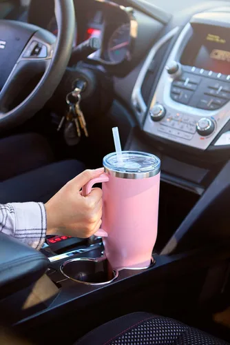 Miniatura 6 de Maars Charger - Taza de viaje aislada de 40 onzas con asa, vaso de acero inoxidable sellado al vacío de doble pared con popote y tapa, ónix blanco