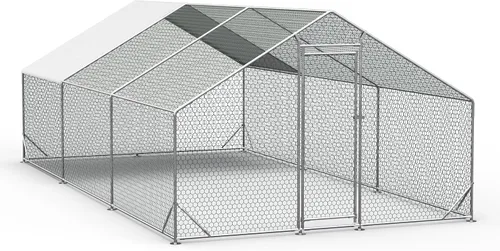 Miniatura 10 de OUYESSIR Gallinero de metal para exteriores, gran gallinero con cubierta impermeable, jaula para aves de corral para uso en patio trasero