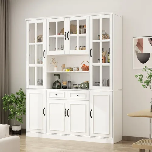 Miniatura 10 de Homsee Estantería alta con 5 estantes de almacenamiento y 2 puertas de vidrio, armario de almacenamiento de madera para oficina en casa, sala