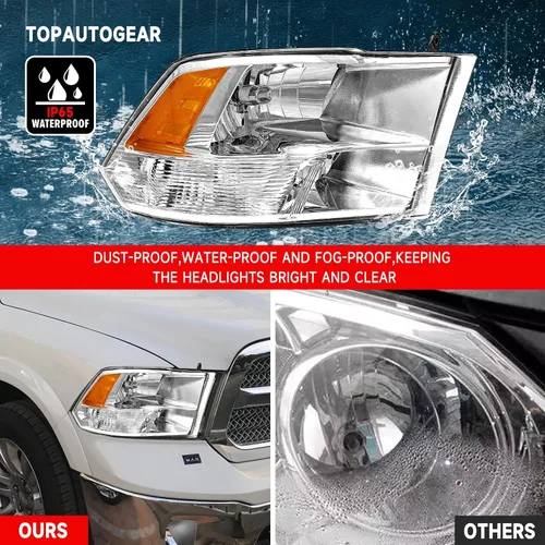 Miniatura 4 de PetGirl Conjunto de faros delanteros compatible con Dodge Ram 1500 2500 3500 2009-2018 Pickup con lámpara de parachoques, carcasa cromada, reflector