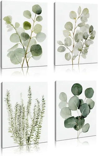 Miniatura 21 de Kunstorner Juego de 4 suculentas para decoración de pared de baño, juego de 4 imágenes suculentas para baño, acuarela, hojas verdes, estampado