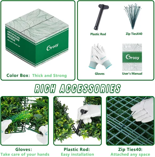 Miniatura 3 de Grooy Paneles Enrollables de Boj, Pared de Césped 20"x20" (6 PCS), Fondo de Césped, Pantalla de Privacidad, Decoración de Pared Verde Protegida