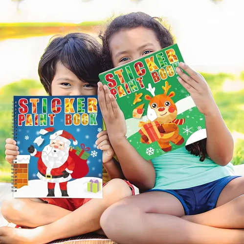 Miniatura 7 de 90shine 4 piezas de manualidades navideñas para niños de 4 a 8 años Libros de pintura adhesiva - Incluye diseños de Papá Noel, muñeco de nieve