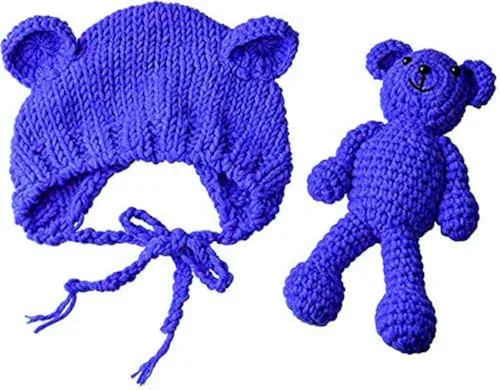 Miniatura 5 de Accesorios para fotografías de bebés recién nacidos, gorro de lana y muñecos de oso Gris