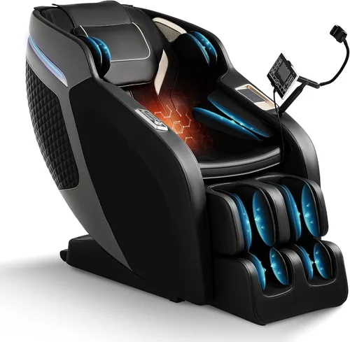Silla de masaje 4D de cuerpo completo de lujo, reclinable Shiatsu de gravedad cero SL-Track, 18 modos automáticos y 6 técnicas de masaje,