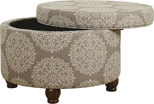 Miniatura 18 de Homepop Decoración del hogar Otomana redonda tapizada de almacenamiento Otomana con almacenamiento para sala de estar y dormitorio (negro Geo)