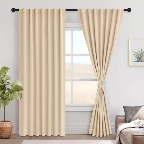 Miniatura 52 de Hiasan Cortinas opacas negras para dormitorio, cortinas opacas cortas de 45 pulgadas de largo, con aislamiento térmico, bolsillo para barra