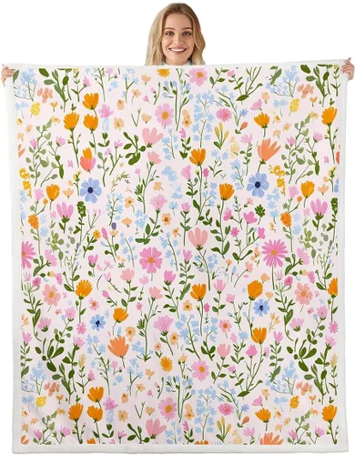 Miniatura 31 de Manfei Blue Flower Throw Blanket Watercolor Floral Print Fleece Blanket Botanical Wildflower Cozy Throws for Bed Couch Sofa,Kids Boys Girls Room
