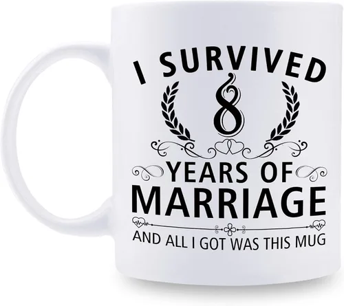 Miniatura 68 de Taza de café de 11 onzas con texto en inglés "I Survived 50 Years of Marriage and All I Got Was This Cup" para el 50 aniversario de boda y para él