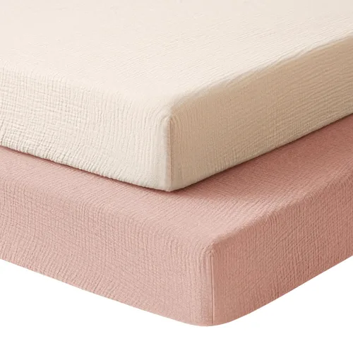 Miniatura 16 de Konssy Sábanas de Muselina para Cuna para Niña y Niño, 2 Piezas de Sábanas de Bebé de Algodón Suave y Transpirable para Colchón de Cuna Estándar