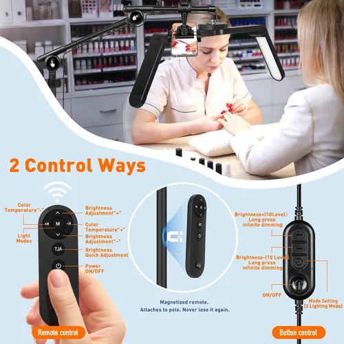 Miniatura 3 de KIRKAS Luz de media luna para extensiones de pestañas, tatuadores, luz LED de tecnología de pestañas mejorada con base rodante de 4 ruedas, lámpara